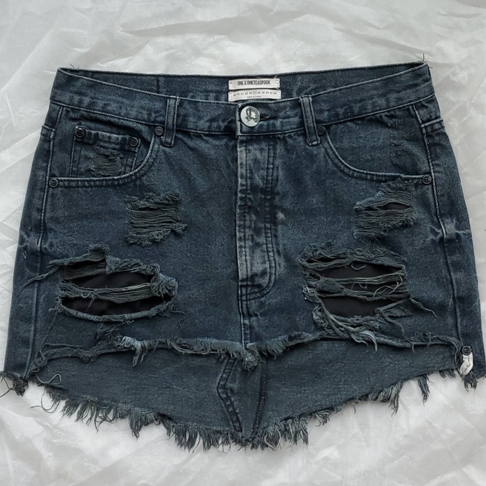 One X Oneteaspoon Distressed Denim Skirt